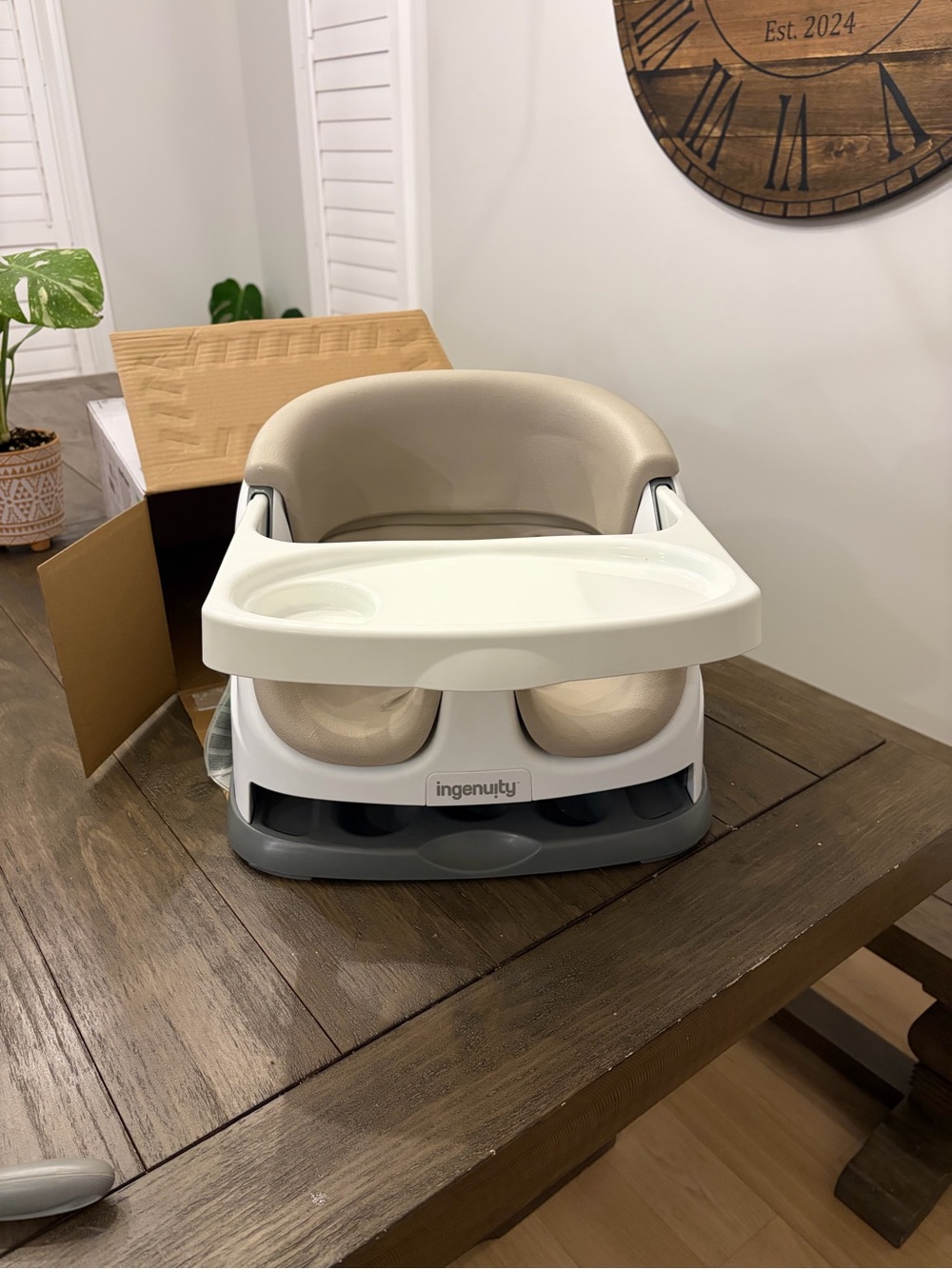 Beige Convertible Baby Booster Seat with Tray
